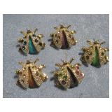 Five Assorted Colored Rhinestone Lady Bug Pins