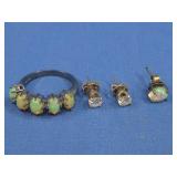 S.S. Opal Ring W/Pair Of CZ & One Single Earring