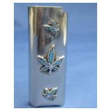 Silvertone Lighter Cover W/Stone Cannabis Leaves