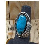 Navajo Sterling Silver Blue Turquoise Feather Ring
