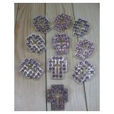 Ten Crystal Cross Leather Work Conchos