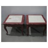 Two Wooden End Tables W/Cut Stone Tops See Info