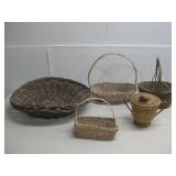 Five Assorted Wicker Baskets Various Sizes