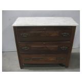 Vtg Three Drawer Side Board W/Stone Top See Info