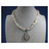 Moonstone Necklace W/ S.S. & Rose Quartz Pendant