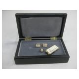Scrinshaw Box W/Cufflinks Tie Tack & Money Clip