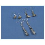 Three Pairs Silver Toned Earrings Not S.S.