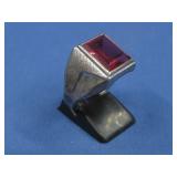 Vtg Sterling Silver Square Ruby Ring