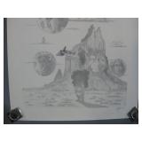 Vtg Pencil Mountain Illustration 21'x26'