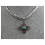 Silvertone Multistrand Zia Symbol Pendant Necklace