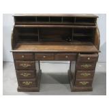 Vtg Wooden Roll Top Desk See Info