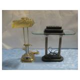 Two Desk Lamps Brass & Glass Style Both Power On