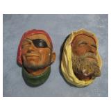 Two Vtg Bosson Chalkware Figural Heads See Info