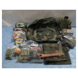 Assorted Fishing & Camping Supplies W/Backpack