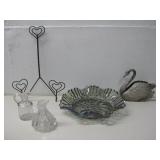 Vtg Carnival Glass Dish, Silvertone Swan & More