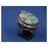 Vtg S.S. Big Green Turquoise Ring 25.9g