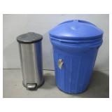 Stainless Waste Bin & Blue Plastic Trash Can See