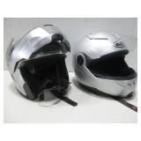 Two Silver Motorcycle Helmets, HJC & BiLT
