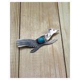 Sterling Silver N//A Turq., Roadrunner Brooch