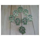 Eight Green Crystal Cross Conchos