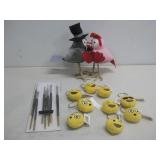 NIP Eight Smiley Face Keychains & Love Bird Decor