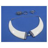 Three Sterling Silver Rings Ivory S.S. Necklace