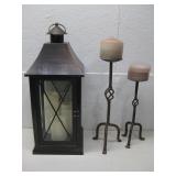 Candle Lantern &Two Decorative Candle Stands See