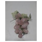 Vtg Rose Quartz Grapes W/Carved Jade Leaves