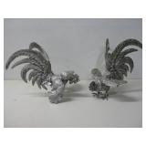 Two Vtg Metal Fighting Rooster Statues See Info