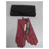 Genuine Leather Gloves, NWT Embellished Vtg Clutch