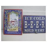 Two Metal Beer Signs Fat Tire & Ice Cold Beer See