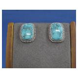 S.S. Sunwest Spiderweb Turq. Earrings Hallmarked