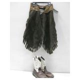 Leather Child Size Fringe Chaps & Cowboy Boots See