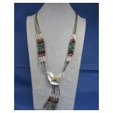 SW Sttle Silvertone Beaded Necklace W/Dove See