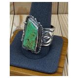 Navajo Sterling Silver Hand-stamped Turquoise Ring