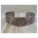 Vtg. Copper Mohawk Trail Cuff W/Warriors