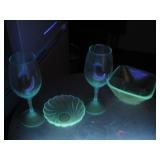 Two Vtg Rioja Style Blue Wine Glasses,Plate, Dish