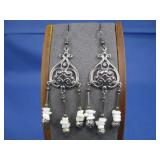 Silver Toned Beaded Dangle Earrings