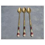 Three Goldtone Decorative Floral Tea Spoons