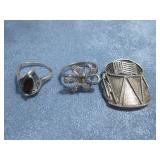 Two Sterling Silver Gem Stone Rings & Brooch