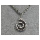 S.S. Spiral Pendant On Silvertone Necklace