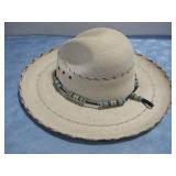 Geniune Mexican Palm Hat W/Beaded Hat Band