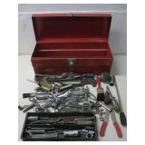Vtg Metal Tool Box W/Assorted Hand Tools See