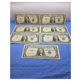 7 Blue Seal Silver Certificate Dollar Bills See