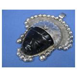 S.S. Vtg Mexico Hallmarked Carved Obsidian SeeInfo