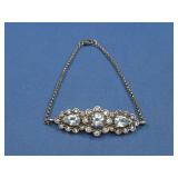 Silvertone Blue Rhinestone Floral Bracelet