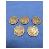 Five Buffalo Indian Head Nickels