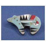 Zuni Sterling Silver Inlay Bear Brooch/Pin See;