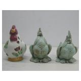 Three Decorative Chickens, Two Are Signed See