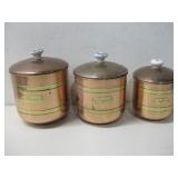 Three Vtg Copper Brass Finish Kitchen Canister Set